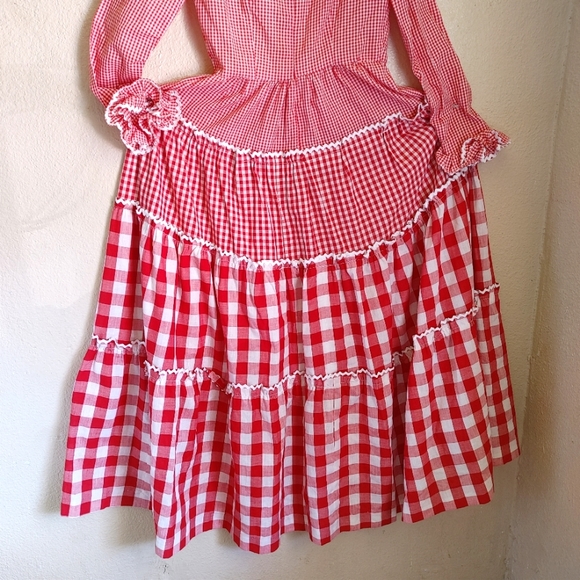 VTG Cottagecore Red Ruffled Gingham Plaid Maxi Dress Size S - Picture 11 of 11